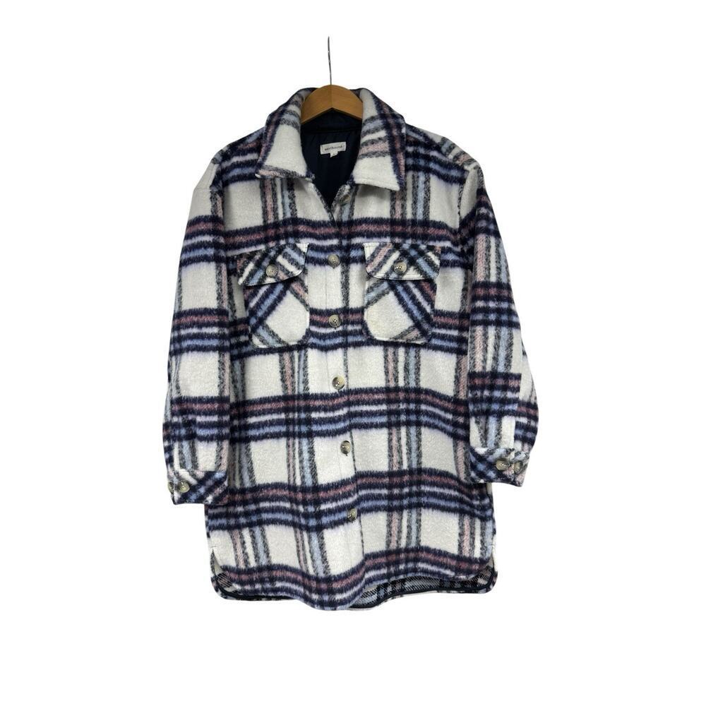 Westbound Thick Shacket Jacket Plaid Purple Blue Fall Fashion Coat Womens L